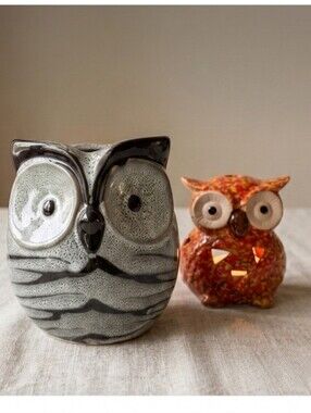 Mid-Century Modern Decor Owl Vase and Owl Tea Light Accents